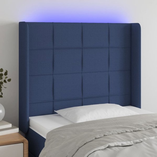 vidaXL Κεφαλάρι κρεβατιού με LED, μπλε, 83x16x118/128 cm, υφασμάτινο