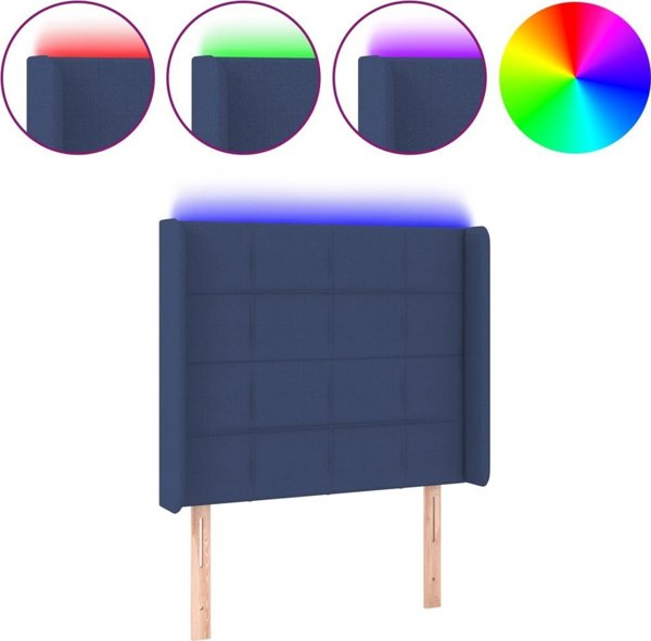 vidaXL Κεφαλάρι κρεβατιού με LED, μπλε, 83x16x118/128 cm, υφασμάτινο