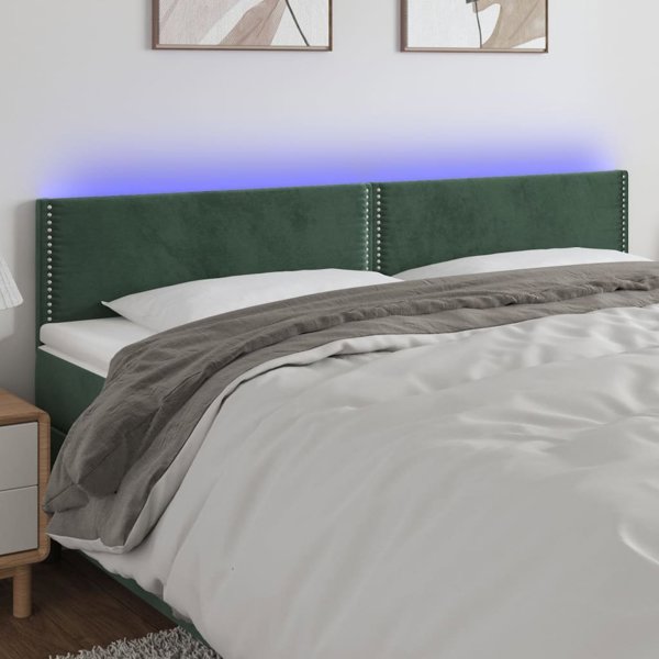 vidaXL κεφαλάρι κρεβατιού με LED, σκούρο πράσινο, 200x5x78/88 cm, βελούδο