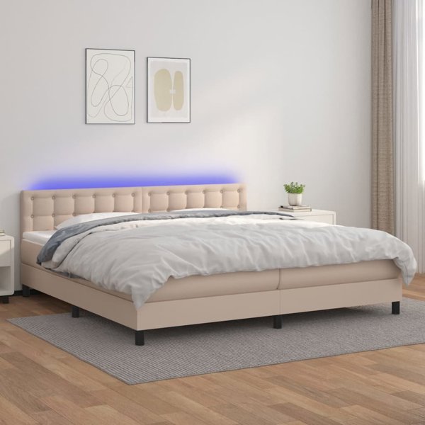 vidaXL Λύκο Kontynentalne με στρώμα και LED, cappuccino, 200x200cm
