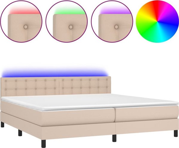 vidaXL Λύκο Kontynentalne με στρώμα και LED, cappuccino, 200x200cm