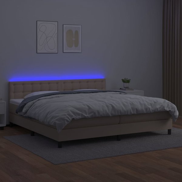 vidaXL Λύκο Kontynentalne με στρώμα και LED, cappuccino, 200x200cm