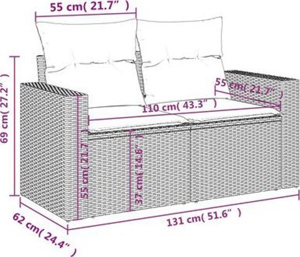 vidaXL σετ επίπλων κήπου 6 τεμαχίων με μαξιλάρια, καφέ