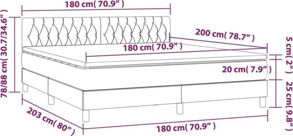 vidaXL Κοντινεντάλ κρεβάτι με στρώμα μαύρο 180 x 200 cm ύφασμα