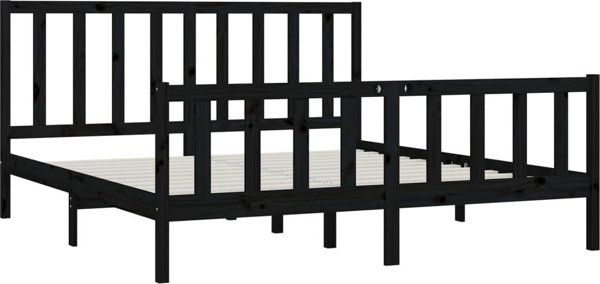 vidaXL Rama κρεβατιού από μασίφ πεύκο, μαύρη, 200x200 cm