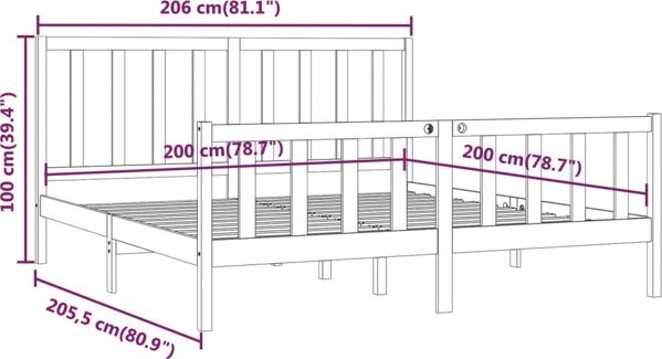 vidaXL Rama κρεβατιού από μασίφ πεύκο, μαύρη, 200x200 cm