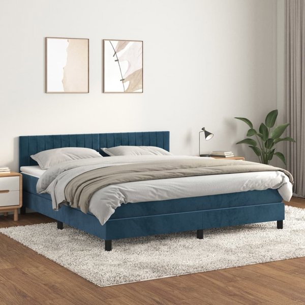 vidaXL Κοντινενταλ κρεβάτι με στρώμα 160x200 cm, σκούρο μπλε βελούδο