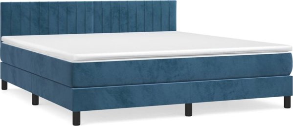 vidaXL Κοντινενταλ κρεβάτι με στρώμα 160x200 cm, σκούρο μπλε βελούδο