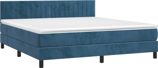 vidaXL Κοντινενταλ κρεβάτι με στρώμα 160x200 cm, σκούρο μπλε βελούδο