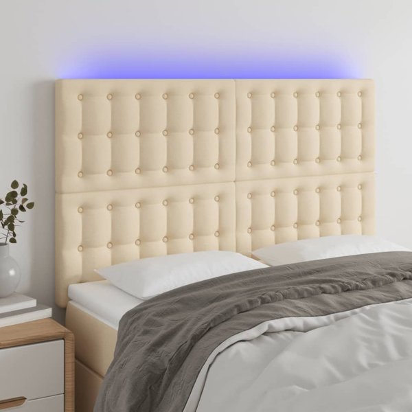 vidaXL Κεφαλάρι κρεβατιού με LED, κρεμ, 144x5x118/128 εκ., ύφασμα