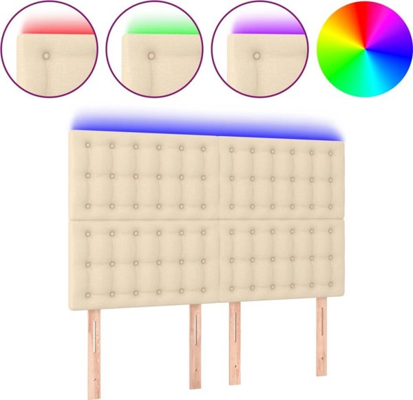 vidaXL Κεφαλάρι κρεβατιού με LED, κρεμ, 144x5x118/128 εκ., ύφασμα