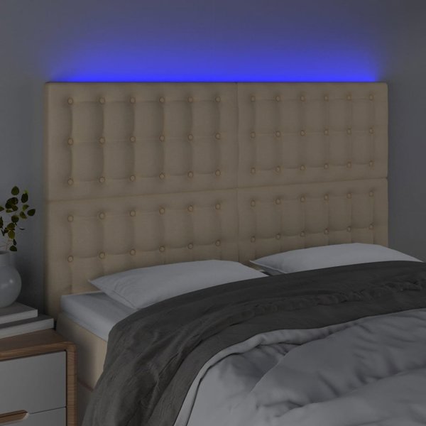 vidaXL Κεφαλάρι κρεβατιού με LED, κρεμ, 144x5x118/128 εκ., ύφασμα