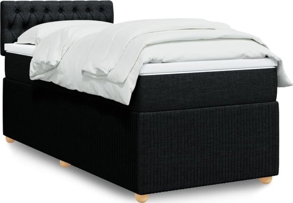 vidaXL Κρεβάτι Continental με στρώμα, μαύρο, ύφασμα, 80x200 εκ.