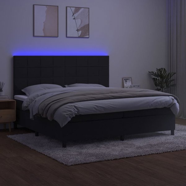 vidaXL Kontinental krevati me strwma kai LED, mavro aksamit, 200x200 cm
