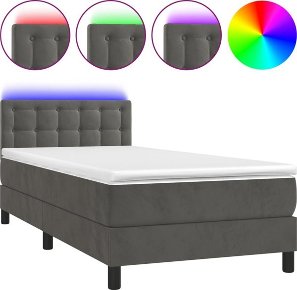 vidaXL Κρεβάτι kontynentalne με στρώμα και LED, γκρι βελούδο, 100x200 cm