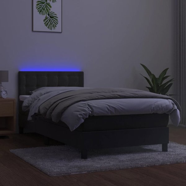 vidaXL Κρεβάτι kontynentalne με στρώμα και LED, γκρι βελούδο, 100x200 cm