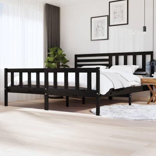 vidaXL Κρεβατοκάμαρα, Μαύρο, Μασίφ Πεύκο, 200x200 cm