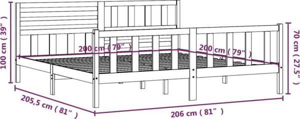 vidaXL Κρεβατοκάμαρα, Μαύρο, Μασίφ Πεύκο, 200x200 cm