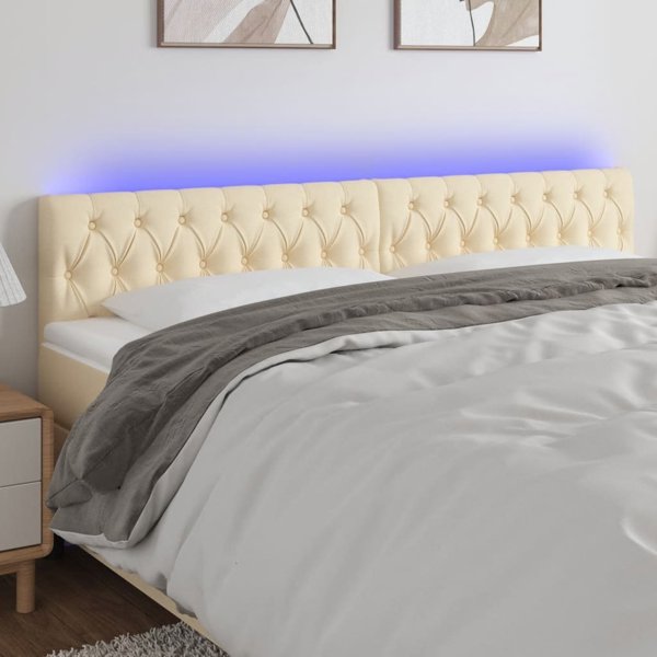 vidaXL Κεφαλάρι κρεβατιού με LED, κρεμ, 180x7x78/88 εκ., ύφασμα