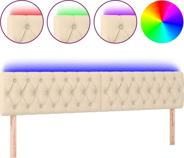 vidaXL Κεφαλάρι κρεβατιού με LED, κρεμ, 180x7x78/88 εκ., ύφασμα