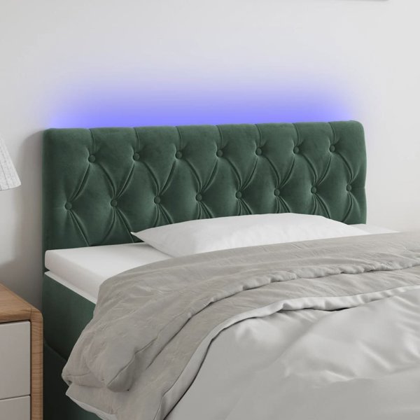 vidaXL Κεφαλάρι κρεβατιού με LED, σκούρο πράσινο, 100x7x78/88 cm, βελούδο