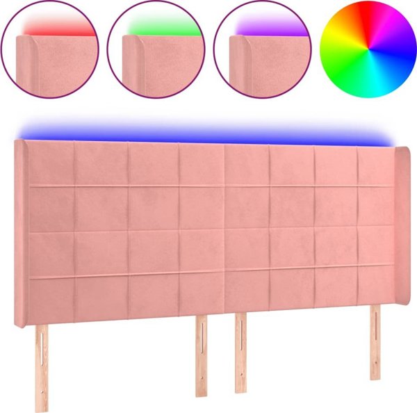 vidaXL Κεφαλάρι κρεβατιού με LED, ροζ, 203x16x118/128 cm, βελούδο