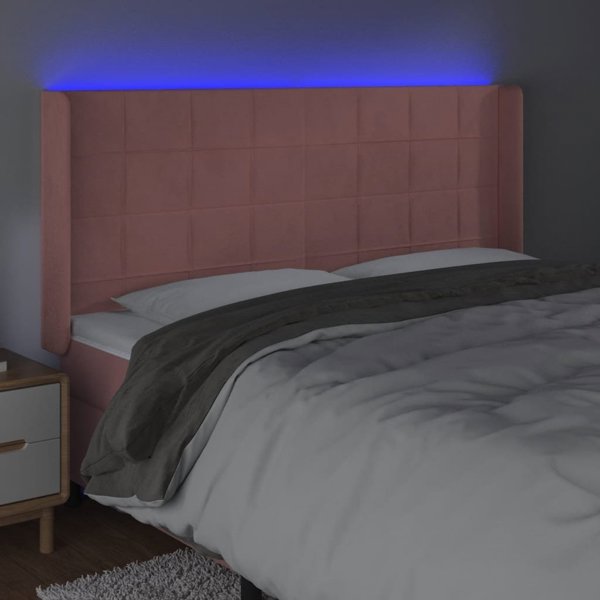 vidaXL Κεφαλάρι κρεβατιού με LED, ροζ, 203x16x118/128 cm, βελούδο