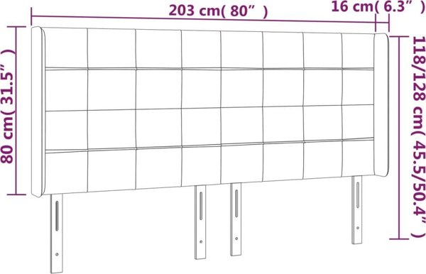 vidaXL Κεφαλάρι κρεβατιού με LED, ροζ, 203x16x118/128 cm, βελούδο