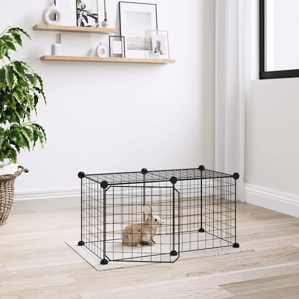 vidaXL Κλουβί για ζώα με πόρτα, 8 πάνελ, μαύρο, 35x35 εκ, ατσάλι