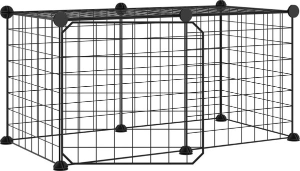 vidaXL Κλουβί για ζώα με πόρτα, 8 πάνελ, μαύρο, 35x35 εκ, ατσάλι