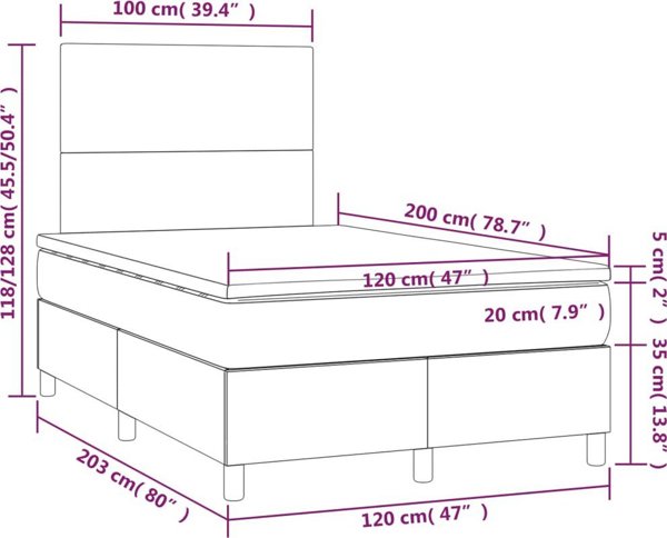 vidaXL Κρεβάτι κοντινένταλ με στρώμα, κρεμ, 120x200 cm, ύφασμα