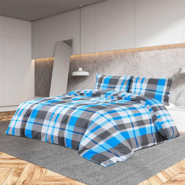 vidaXL Σετ ποστώματος, μπλε-γκρι, 240x220 cm, βαμβάκι