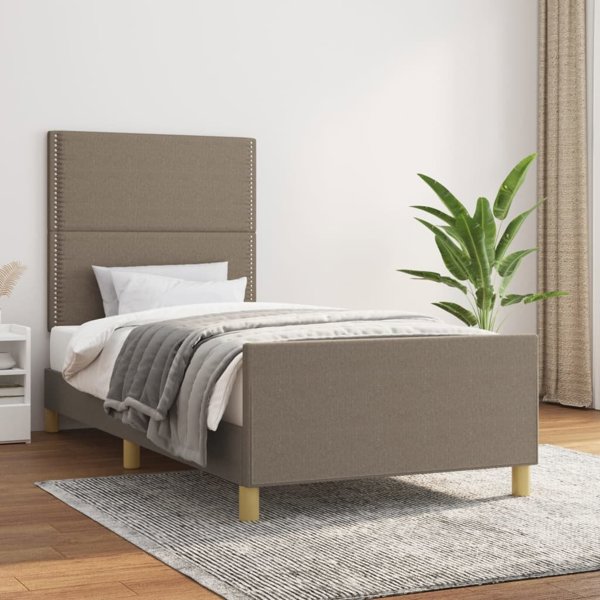 vidaXL Rama κρεβατιού με κεφαλάρι, taupe, 90x190 εκ., επενδυμένη με ύφασμα
