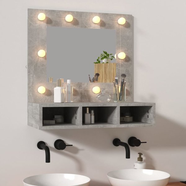 vidaXL Szafka z lustrem i oswietleniem LED, szary beton, 60x31,5x62 cm