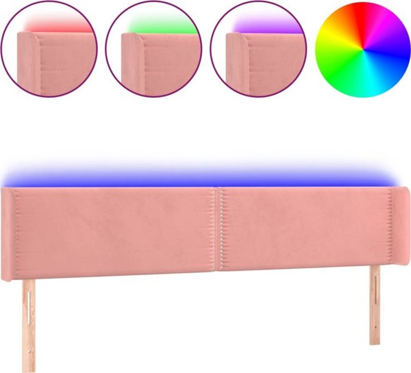 vidaXL Κεφαλάρι κρεβατιού με LED, ροζ, 203x16x78/88 εκ., βελούδο