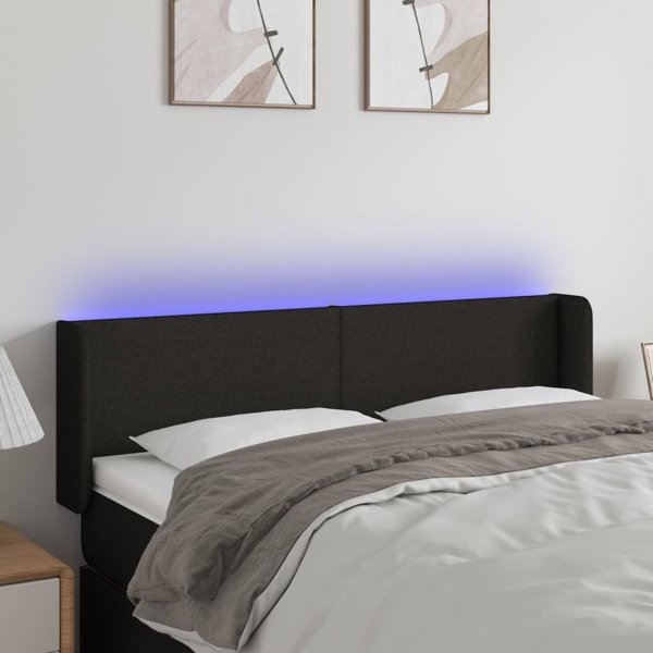 vidaXL Κεφαλάρι κρεβατιού με LED, μαύρο, 147x16x78/88 cm, ύφασμα