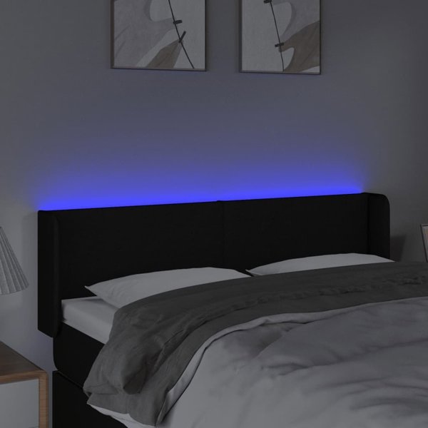 vidaXL Κεφαλάρι κρεβατιού με LED, μαύρο, 147x16x78/88 cm, ύφασμα