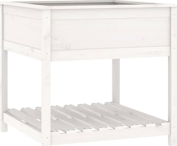 vidaXL Ζαρντινιέρα με ραφιέρα, λευκή, 82,5x82,5x81 εκ., μασίφ πεύκο