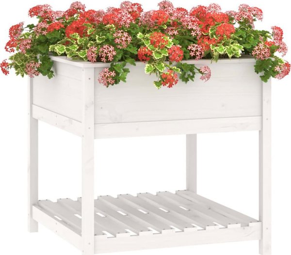 vidaXL Ζαρντινιέρα με ραφιέρα, λευκή, 82,5x82,5x81 εκ., μασίφ πεύκο
