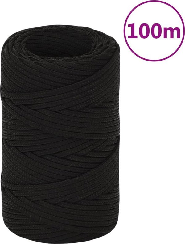 vidaXL vidaXL LinKa robocza, czarna, 2 mm, 100 m, poliester