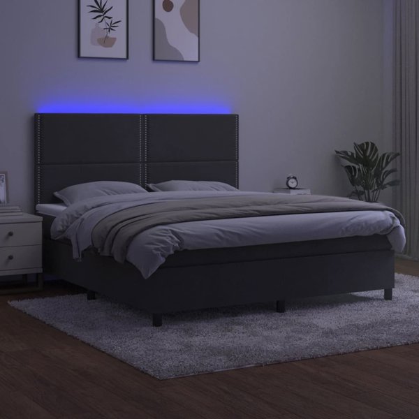 vidaXL Lozko kontynentalne z materacem i LED, szary aksamit, 180x200cm