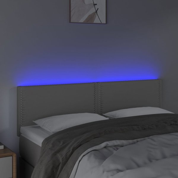 vidaXL Κεφαλάρι για κρεβάτι με LED, γκρι, 144x5x78/88 cm, συνθετικό δέρμα