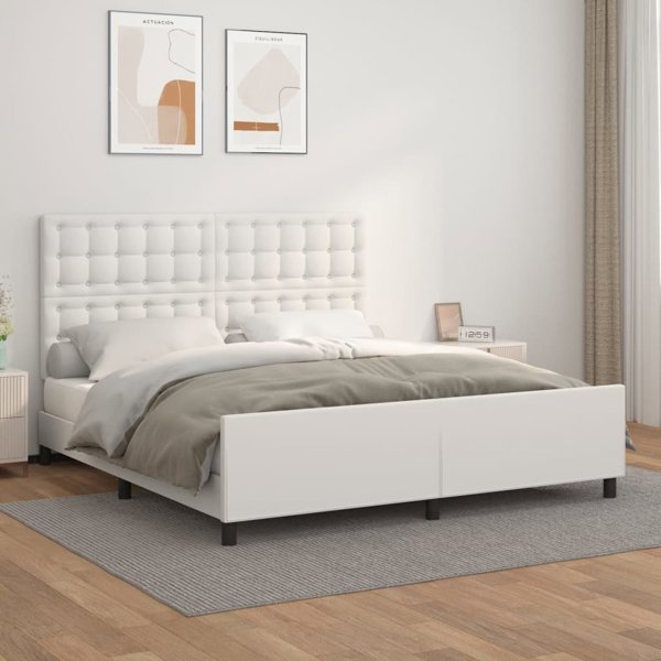 vidaXL Rama κρεβατιού με κεφαλάρι, λευκό, 160x200cm, επενδυμένο με συνθετικό δέρμα