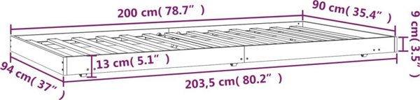 vidaXL Κορμός κρεβατιού, λευκός, 90 x 200 cm, από μασίφ πεύκο