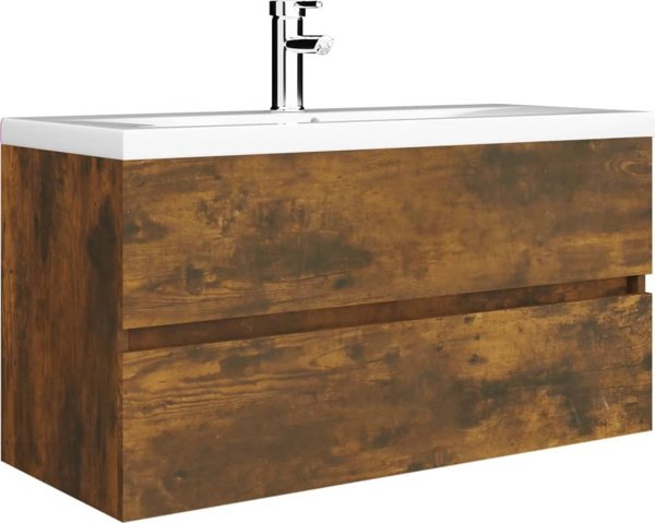 vidaXL Ντουλάπι νιπτήρα, καπνιστή δρυς, 90x38,5x45 cm