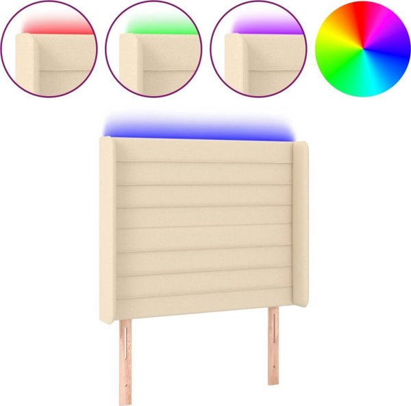 vidaXL Κεφαλάρι για κρεβάτι με LED, κρεμ, 83x16x118/128 εκ., ύφασμα