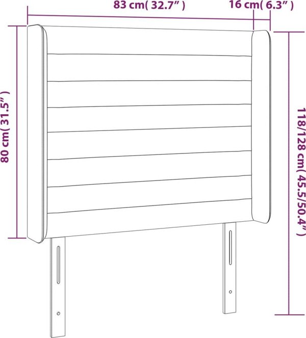 vidaXL Κεφαλάρι για κρεβάτι με LED, κρεμ, 83x16x118/128 εκ., ύφασμα
