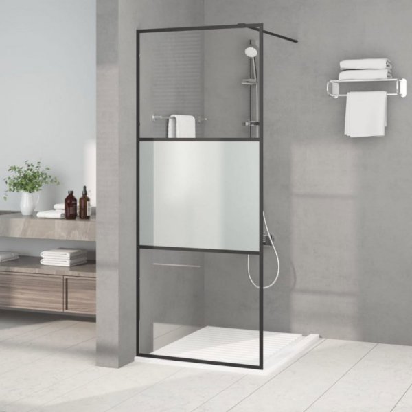 vidaXL Πλευρικό τζάμι ντους (shower wall) μαύρο, 80x195 εκ., ημιματ γυαλί ESG