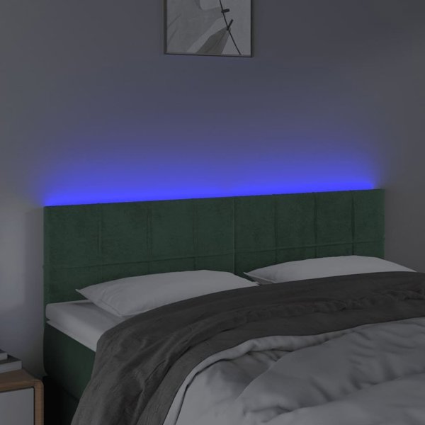 vidaXL Κεφαλάρι για κρεβάτι με LED, σκούρο πράσινο, 144x5x78/88 cm, βελούδο