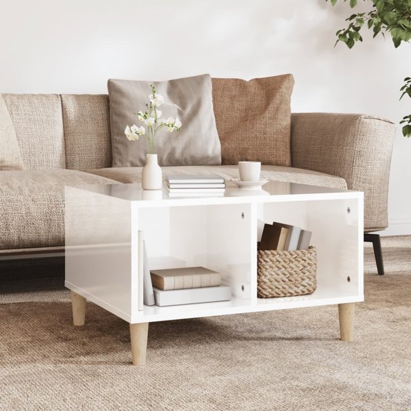 vidaXL Λευκό τραπεζάκι καφέ υψηλής γυαλάδας, 60x50x36,5 cm